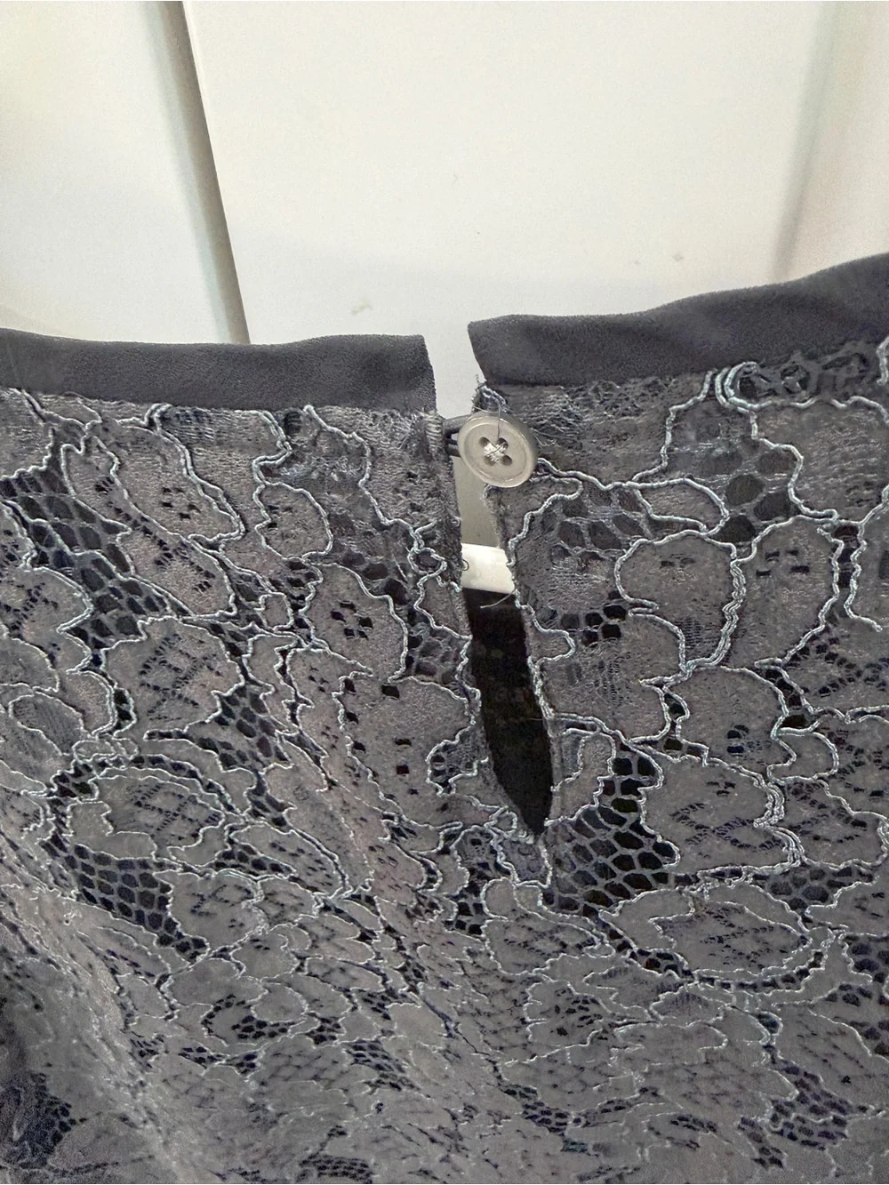 LOFT Charcoal Gray Lace Cap-Sleeve Blouse - Picture 6 of 6
